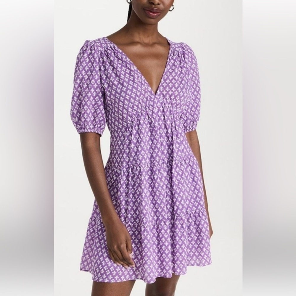 XiRENA 100% cotton Lavender Floral Mini Dress With Pockets Size Small F-4